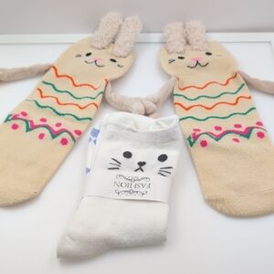 Tan and White Animal Face Ankle Socks Hosiery